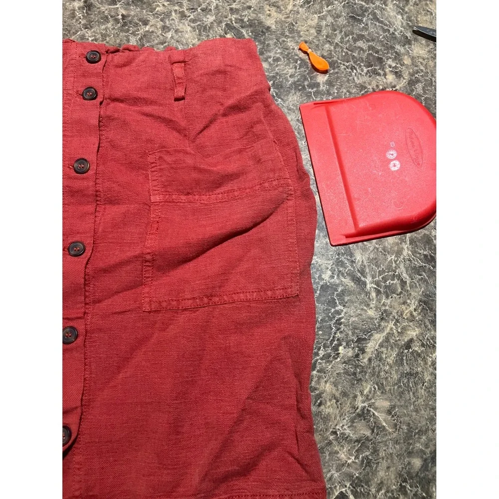 E&C California Terracotta Linen Blend Button Front Mini Skirt Boho Coastal Small